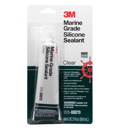 3M Marine Grade Silicone Sealant, 08019, 3 fl oz Tube, Clear